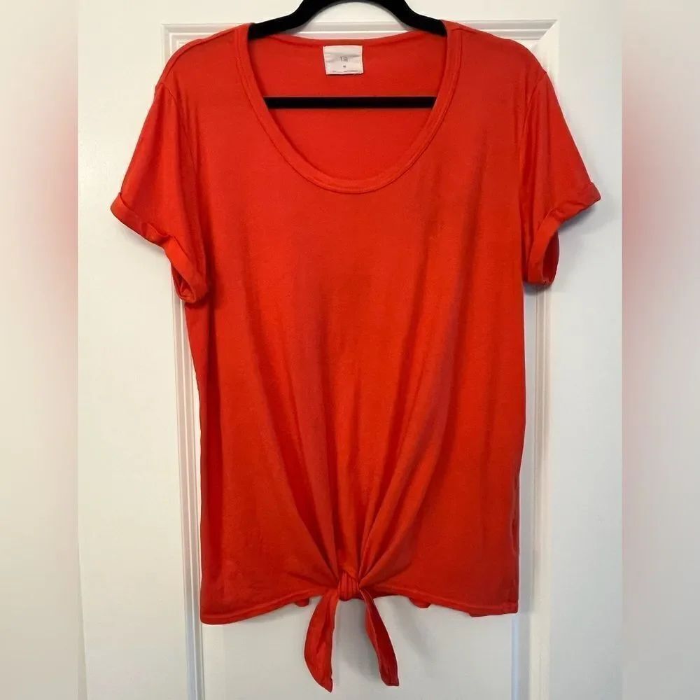 ANTHROPOLOGIE T.LA Short Sleeve Tie-Front T-Shirt Orange/Red Women’s Size Medium
